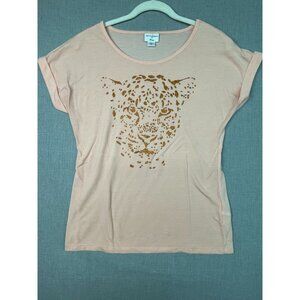 Jaclyn Smith Lounge Women's Peach Round Neck Leopard Head Print Shirt S/C USED